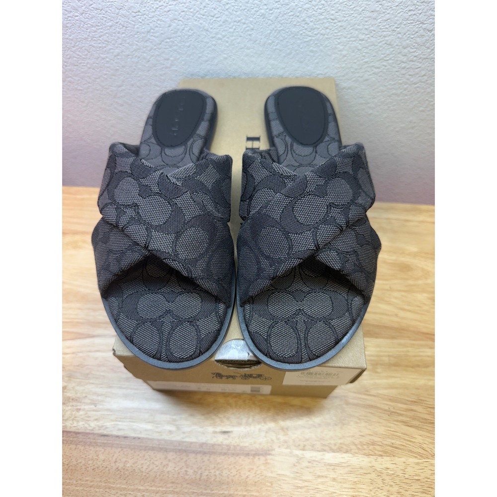 Coach Link Criss Cross Slide In Signature Jacquard Sandal 8B NEW